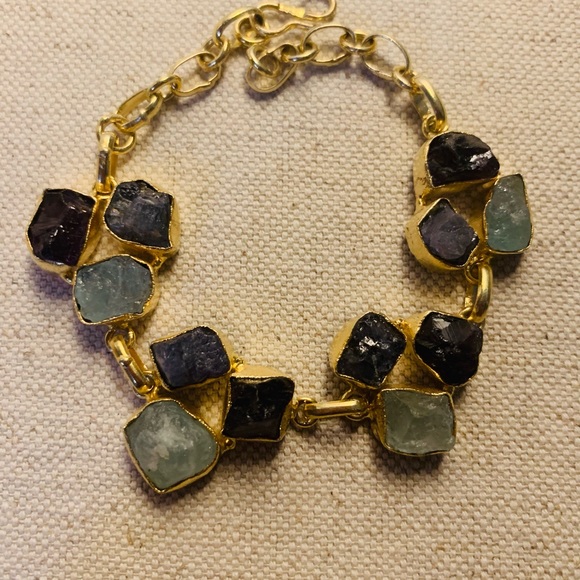 Raw Multi Gemstone brass Bracelet - Picture 4 of 5